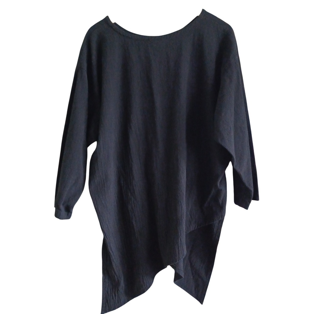 B'Gauze Black Cotton Crinkle Gauze Asymmetric Sharkbite Tunic Top One Size - Picture 2 of 7